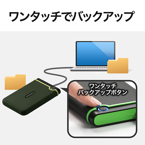  耐衝撃 ポータブルHDD 2TB USB3.1 ミリタリーグリーン Transcend StoreJet 25M3  外付けHDD